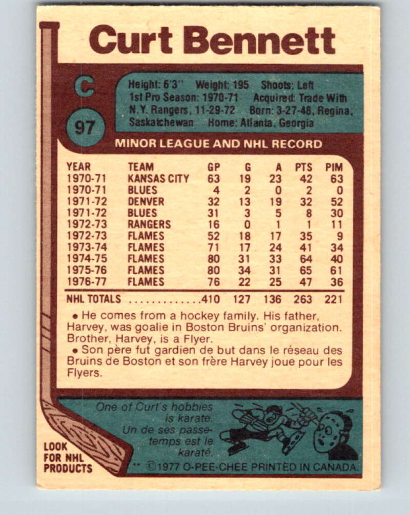 1977-78 O-Pee-Chee #97 Curt Bennett Atlanta Flames V13552