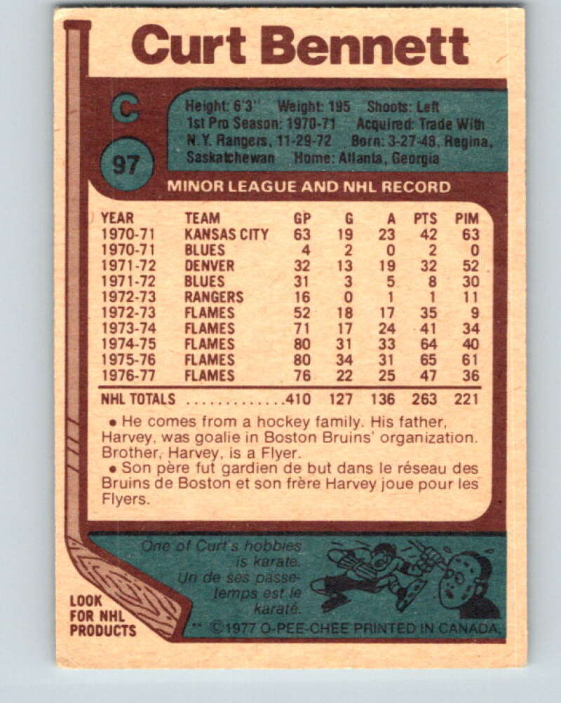 1977-78 O-Pee-Chee #97 Curt Bennett Atlanta Flames V13554