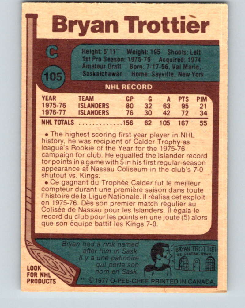 1977-78 O-Pee-Chee #105 Bryan Trottier New York Islanders V13613