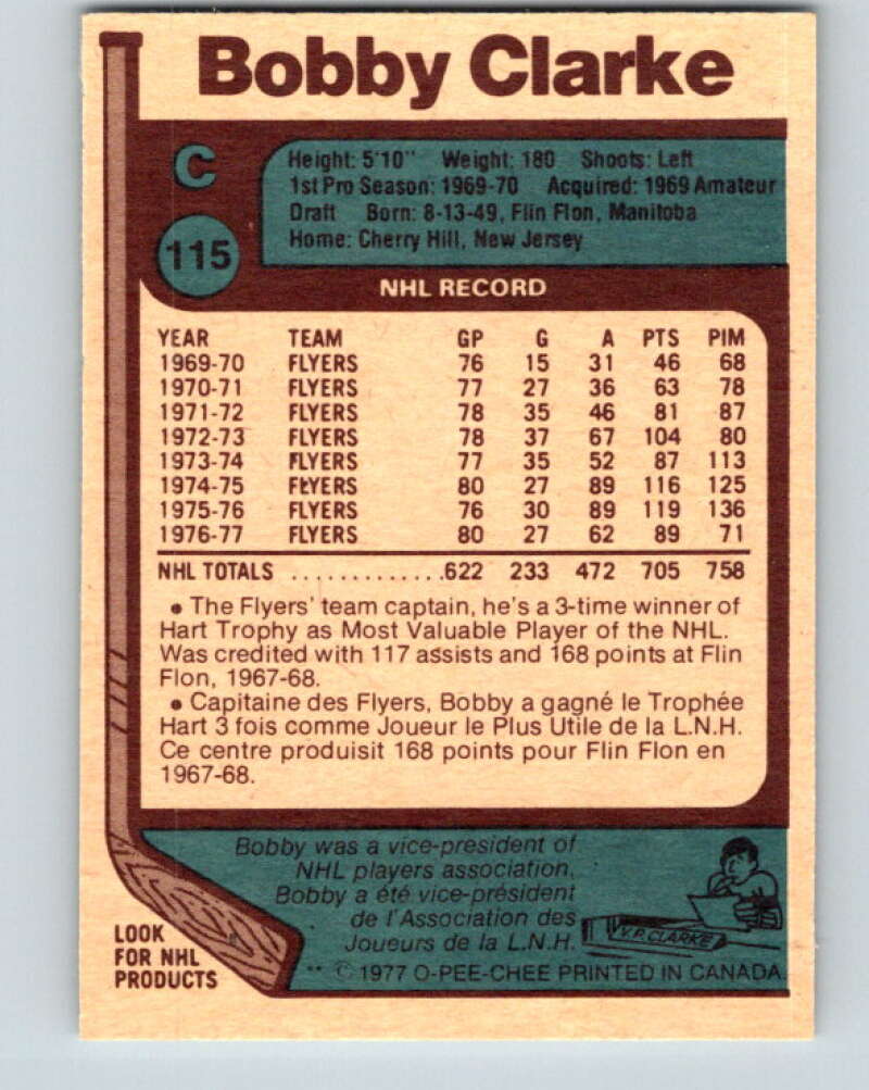 1977-78 O-Pee-Chee #115 Bobby Clarke Philadelphia Flyers V13688