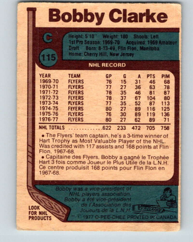 1977-78 O-Pee-Chee #115 Bobby Clarke Philadelphia Flyers V13695