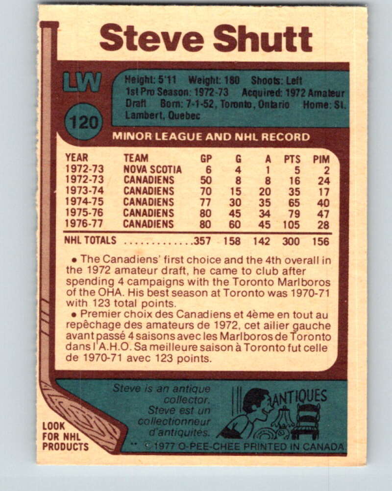 1977-78 O-Pee-Chee #120 Steve Shutt AS Montreal Canadiens V13721