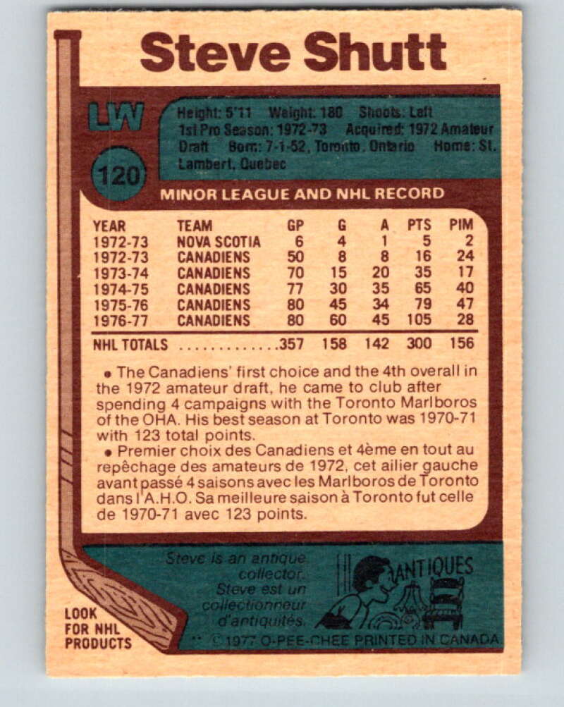 1977-78 O-Pee-Chee #120 Steve Shutt AS Montreal Canadiens V13722