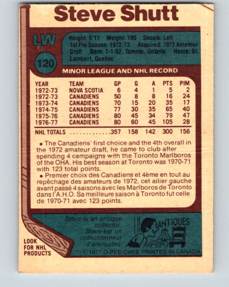 1977-78 O-Pee-Chee #120 Steve Shutt AS Montreal Canadiens V13723