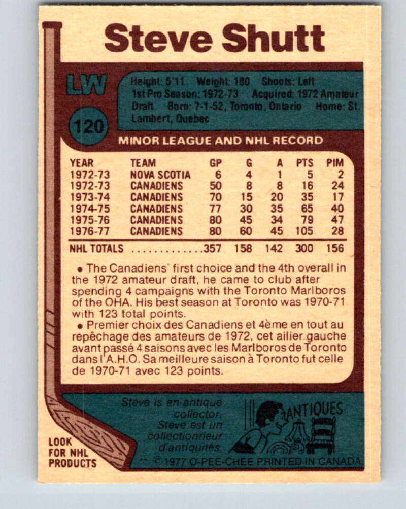 1977-78 O-Pee-Chee #120 Steve Shutt AS Montreal Canadiens V13724