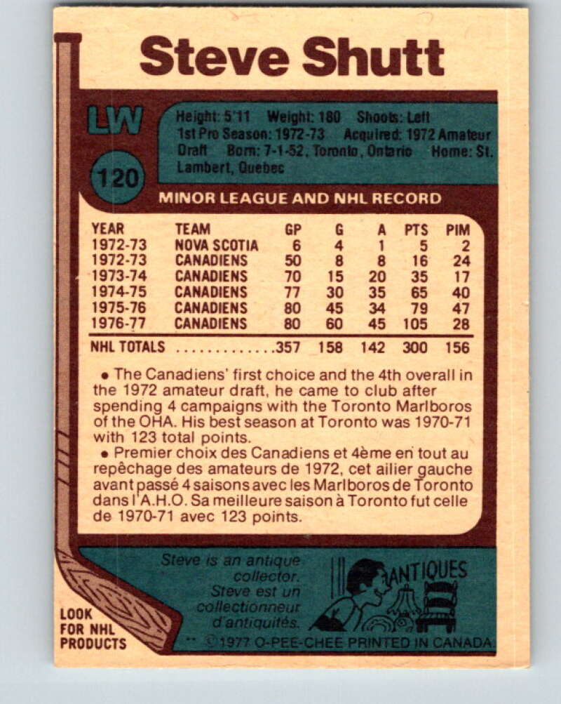 1977-78 O-Pee-Chee #120 Steve Shutt AS Montreal Canadiens V13726