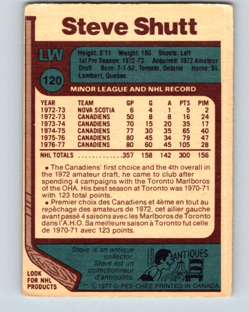 1977-78 O-Pee-Chee #120 Steve Shutt AS Montreal Canadiens V13728