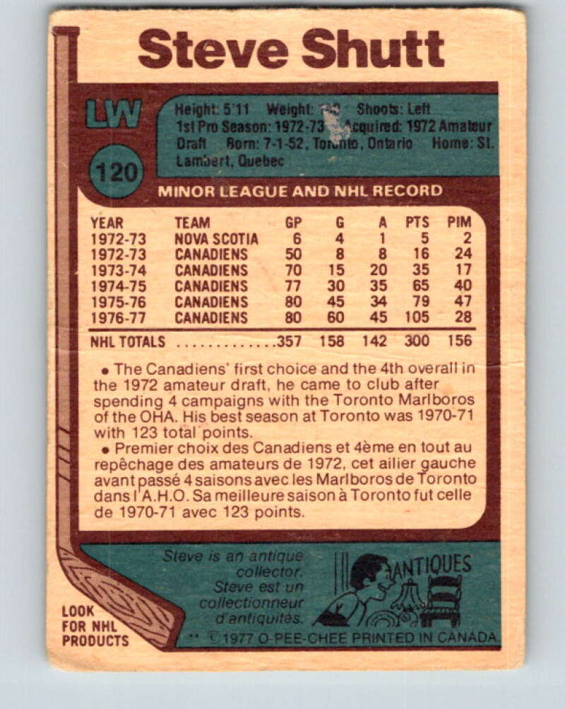 1977-78 O-Pee-Chee #120 Steve Shutt AS Montreal Canadiens V13729