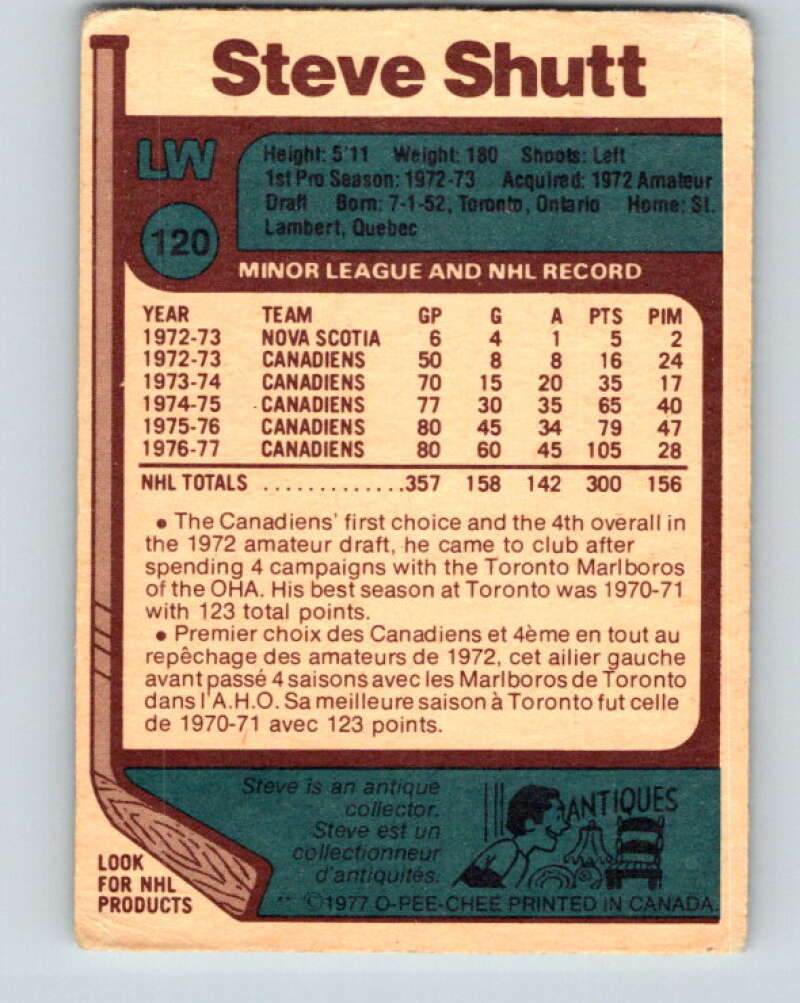 1977-78 O-Pee-Chee #120 Steve Shutt AS Montreal Canadiens V13730