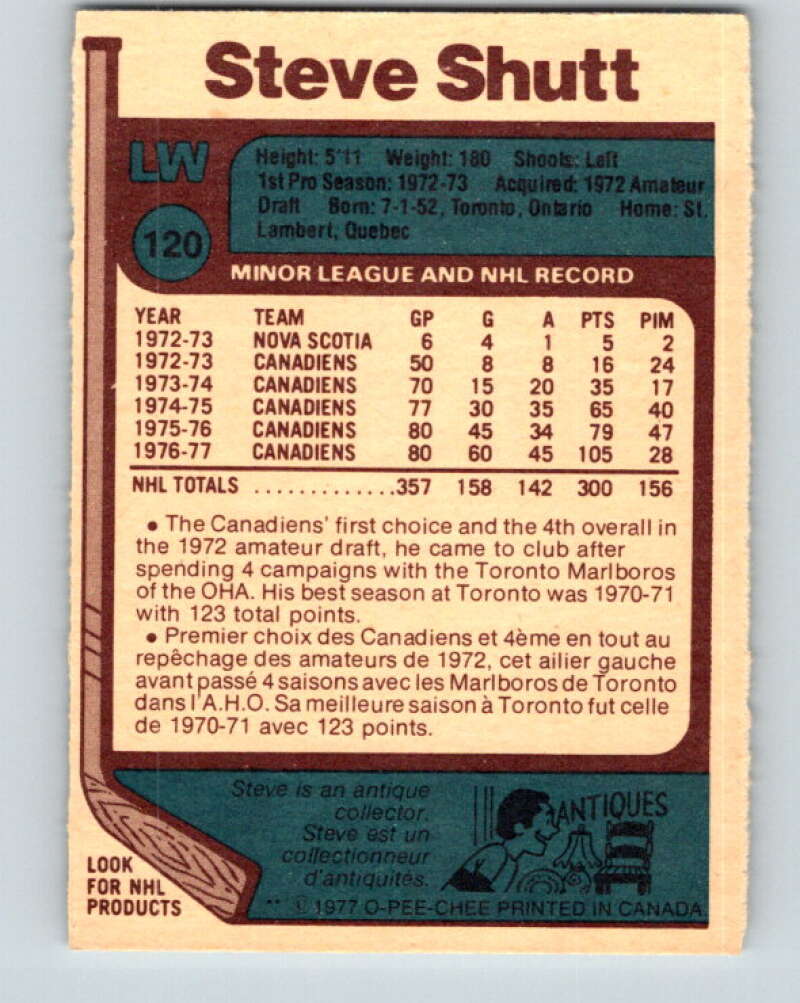 1977-78 O-Pee-Chee #120 Steve Shutt AS Montreal Canadiens V13731