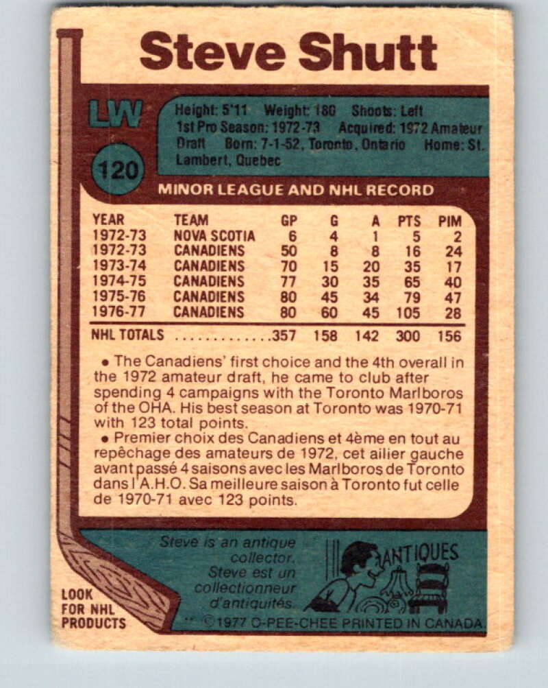 1977-78 O-Pee-Chee #120 Steve Shutt AS Montreal Canadiens V13732