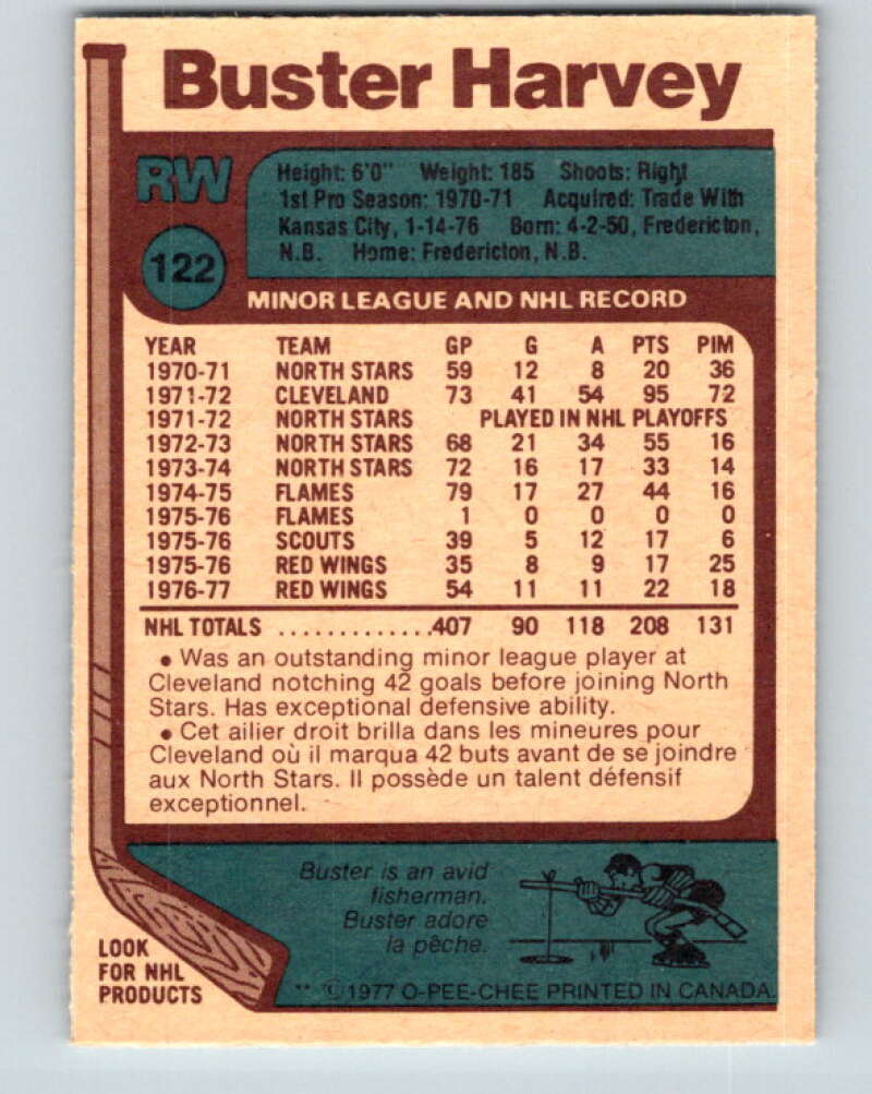 1977-78 O-Pee-Chee #122 Buster Harvey Detroit Red Wings V13741