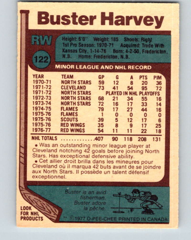 1977-78 O-Pee-Chee #122 Buster Harvey Detroit Red Wings V13744