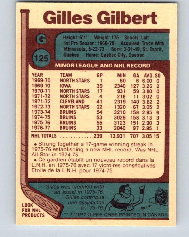 1977-78 O-Pee-Chee #125 Gilles Gilbert Boston Bruins V13768
