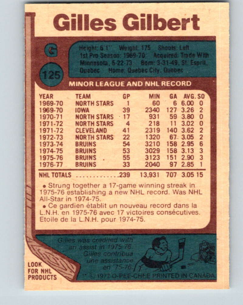1977-78 O-Pee-Chee #125 Gilles Gilbert Boston Bruins V13770