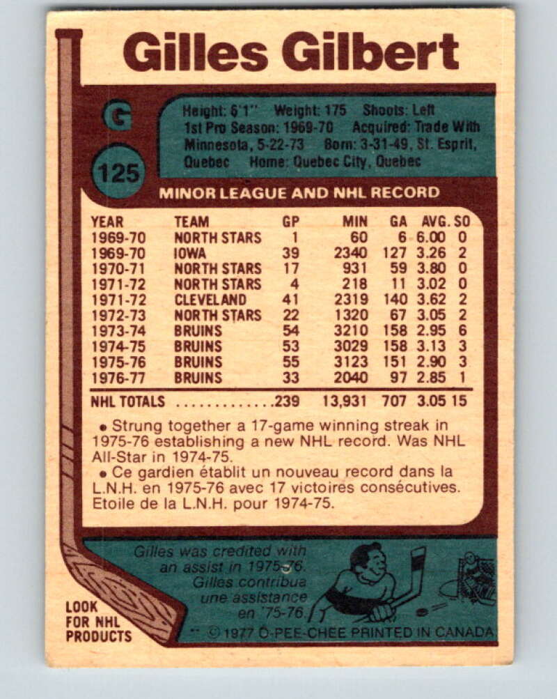 1977-78 O-Pee-Chee #125 Gilles Gilbert Boston Bruins V13771