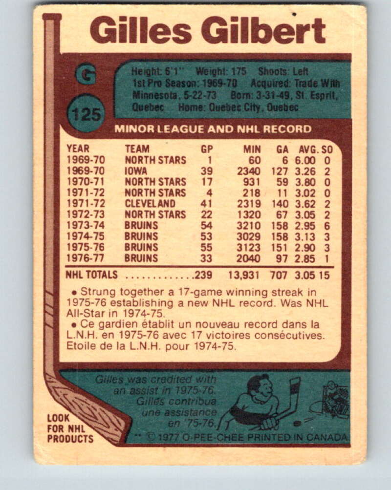 1977-78 O-Pee-Chee #125 Gilles Gilbert Boston Bruins V13773