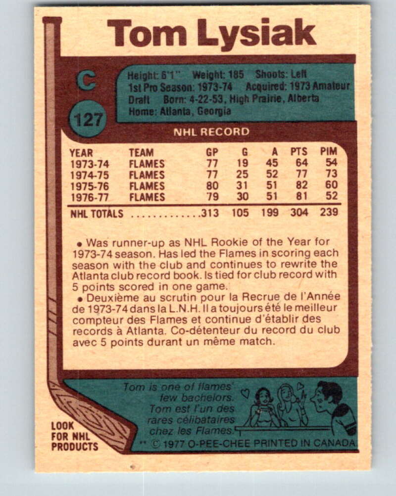 1977-78 O-Pee-Chee #127 Tom Lysiak Atlanta Flames V13784