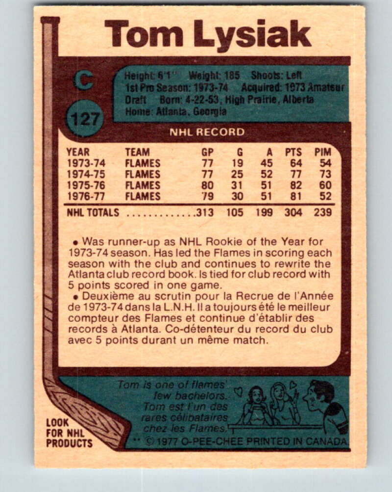 1977-78 O-Pee-Chee #127 Tom Lysiak Atlanta Flames V13785