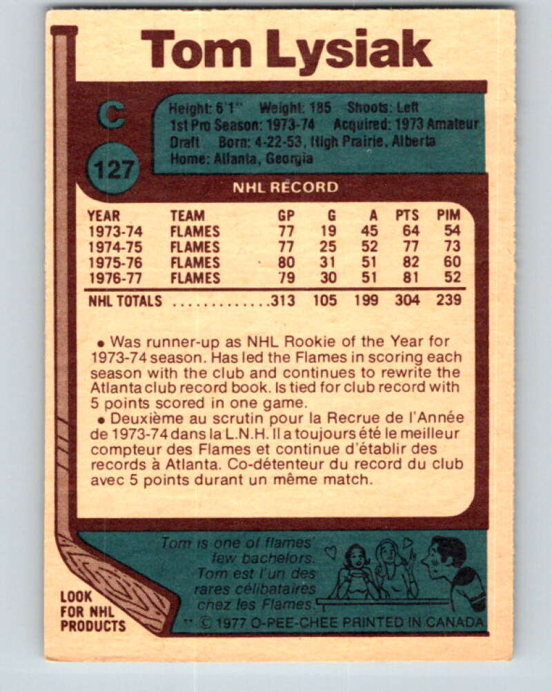 1977-78 O-Pee-Chee #127 Tom Lysiak Atlanta Flames V13787
