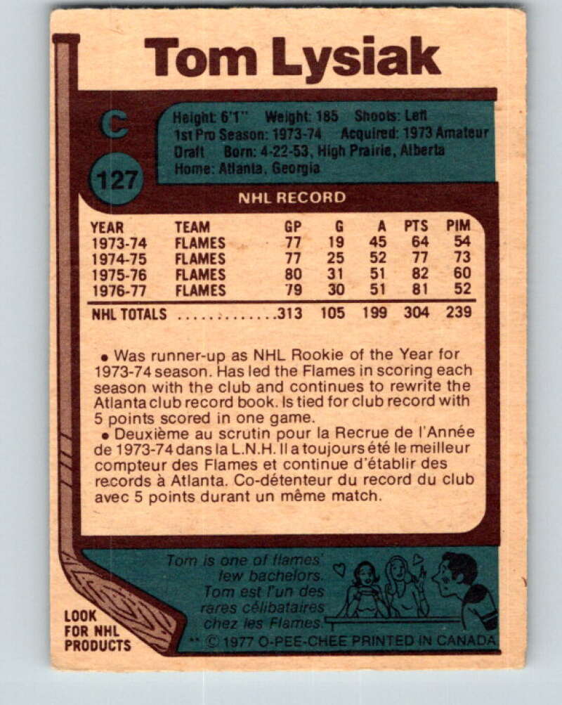 1977-78 O-Pee-Chee #127 Tom Lysiak Atlanta Flames V13788