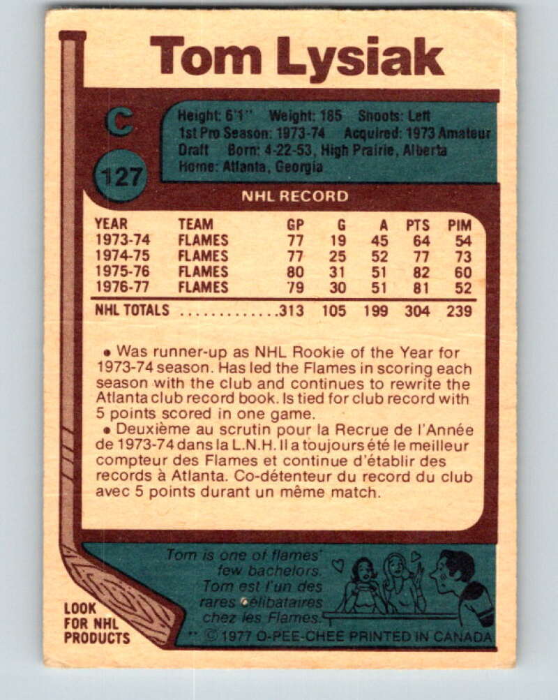 1977-78 O-Pee-Chee #127 Tom Lysiak Atlanta Flames V13790