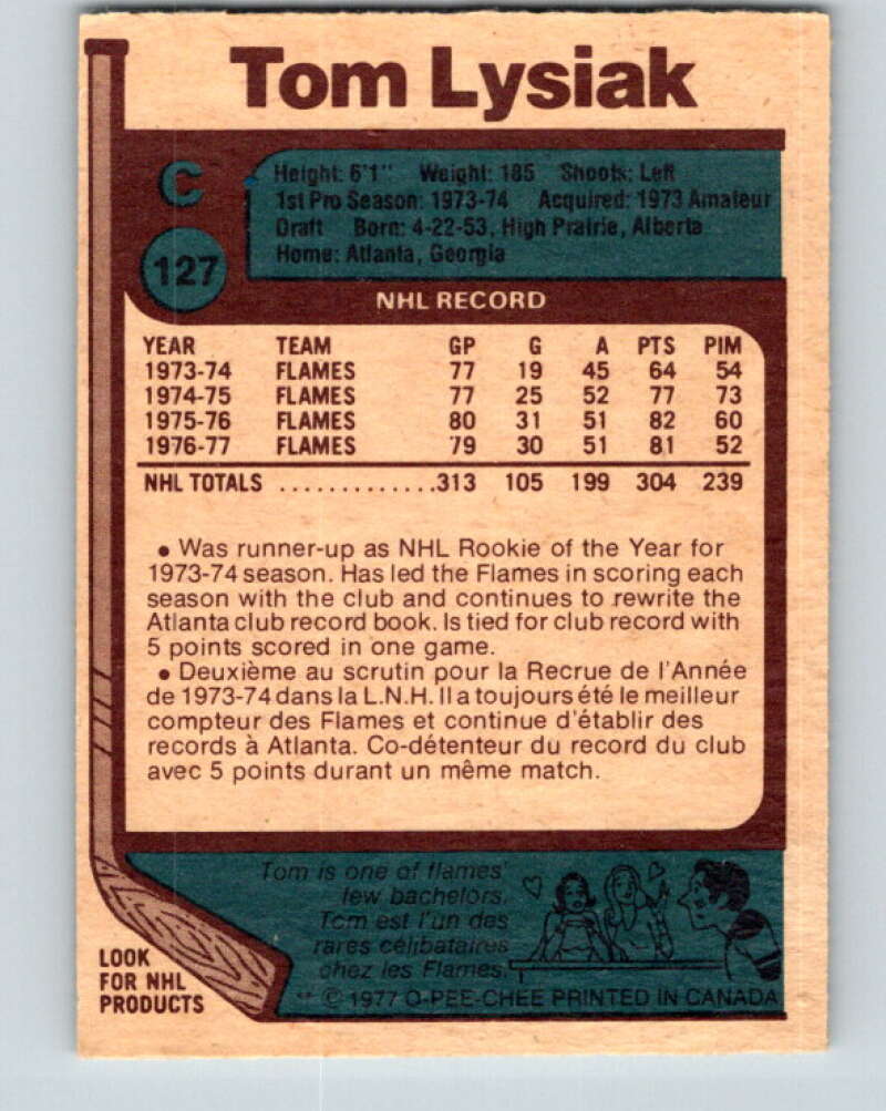 1977-78 O-Pee-Chee #127 Tom Lysiak Atlanta Flames V13792