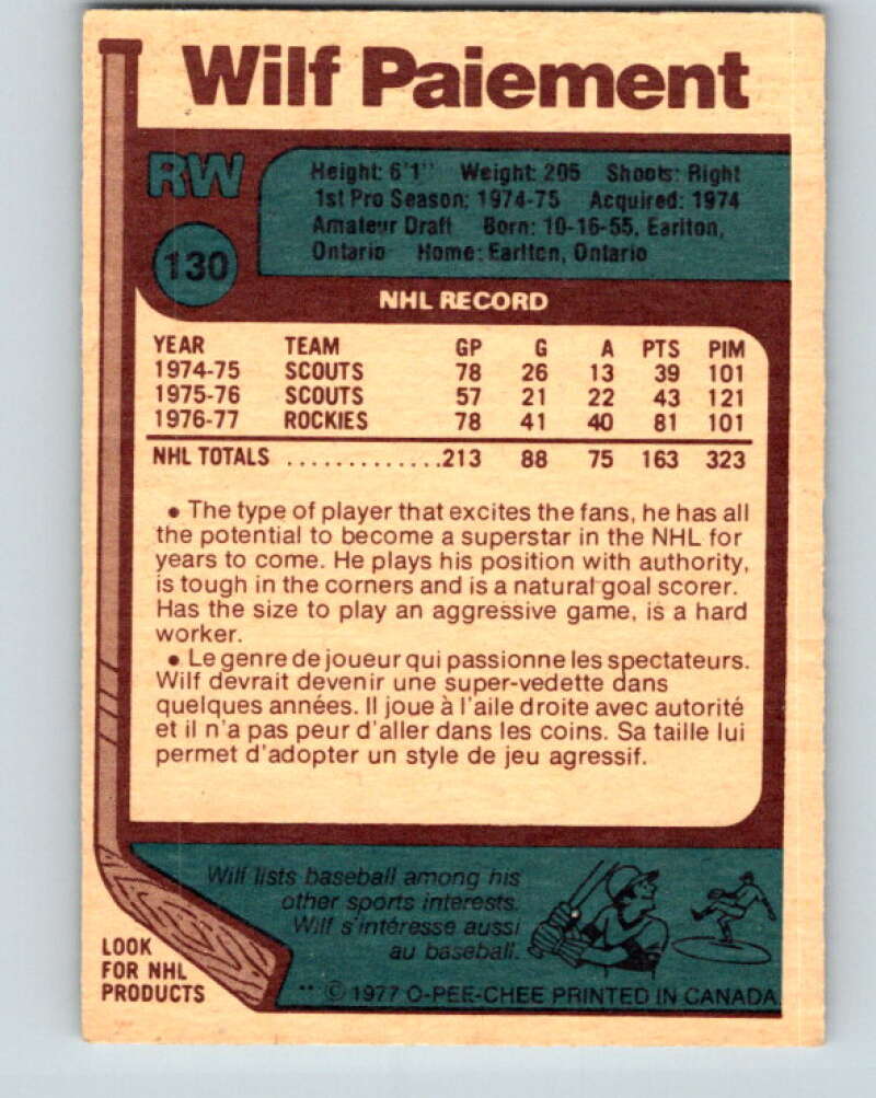 1977-78 O-Pee-Chee #130 Wilf Paiement Colorado Rockies V13802