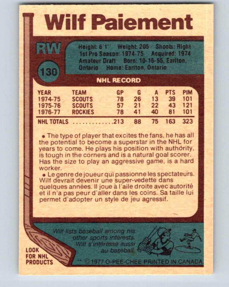 1977-78 O-Pee-Chee #130 Wilf Paiement Colorado Rockies V13803