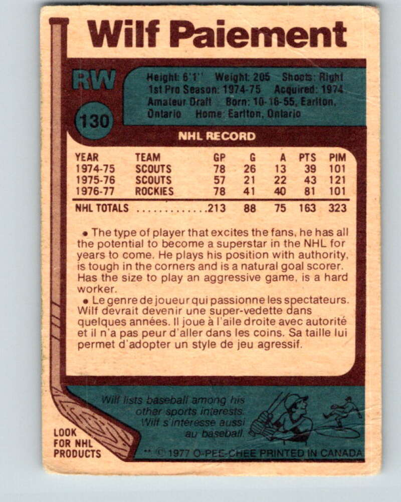 1977-78 O-Pee-Chee #130 Wilf Paiement Colorado Rockies V13806