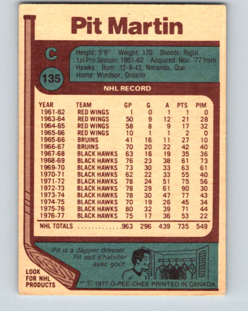 1977-78 O-Pee-Chee #135 Pit Martin Vancouver Canucks V13835