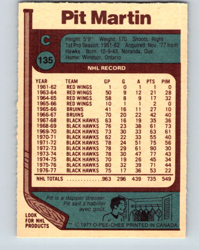 1977-78 O-Pee-Chee #135 Pit Martin Vancouver Canucks V13836