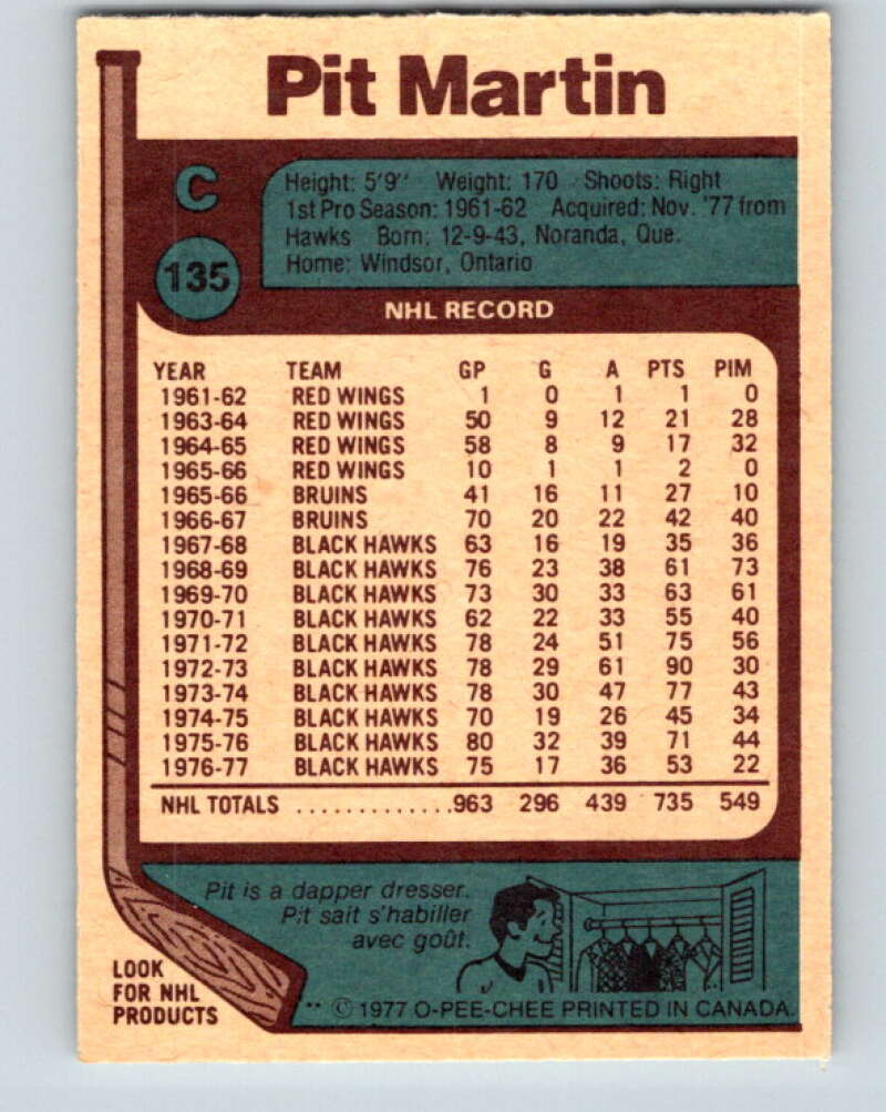 1977-78 O-Pee-Chee #135 Pit Martin Vancouver Canucks V13837