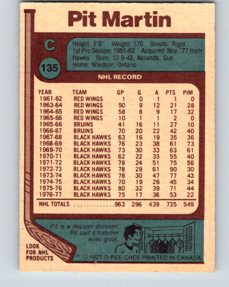 1977-78 O-Pee-Chee #135 Pit Martin Vancouver Canucks V13838