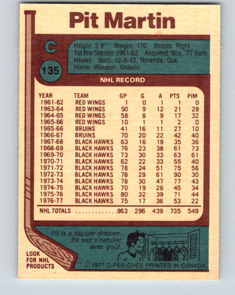 1977-78 O-Pee-Chee #135 Pit Martin Vancouver Canucks V13839