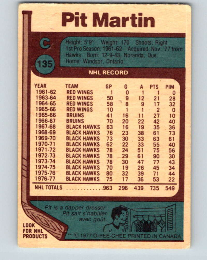 1977-78 O-Pee-Chee #135 Pit Martin Vancouver Canucks V13842