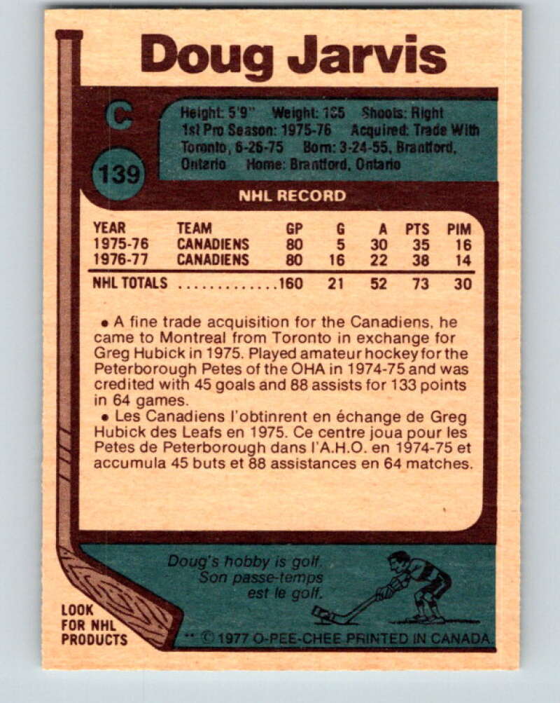 1977-78 O-Pee-Chee #139 Doug Jarvis Montreal Canadiens V13866