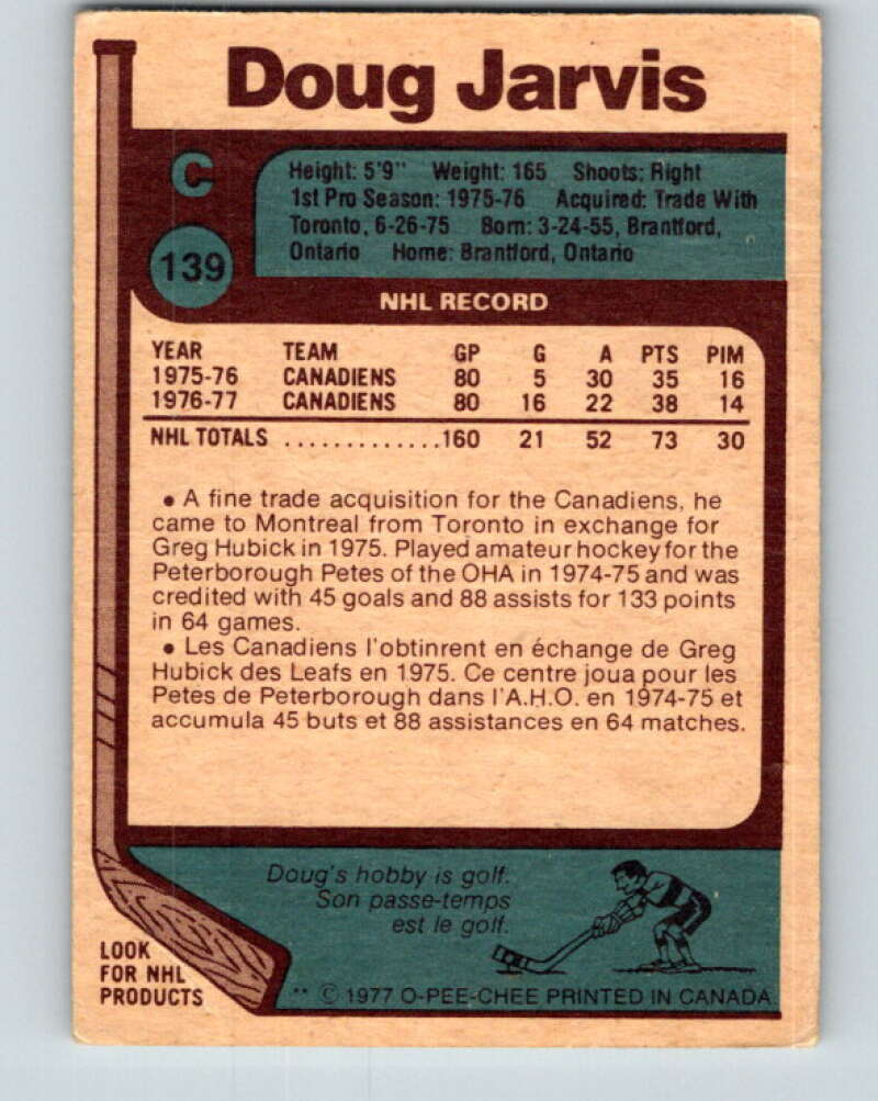 1977-78 O-Pee-Chee #139 Doug Jarvis Montreal Canadiens V13870