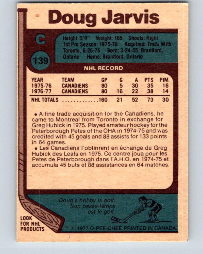 1977-78 O-Pee-Chee #139 Doug Jarvis Montreal Canadiens V13871