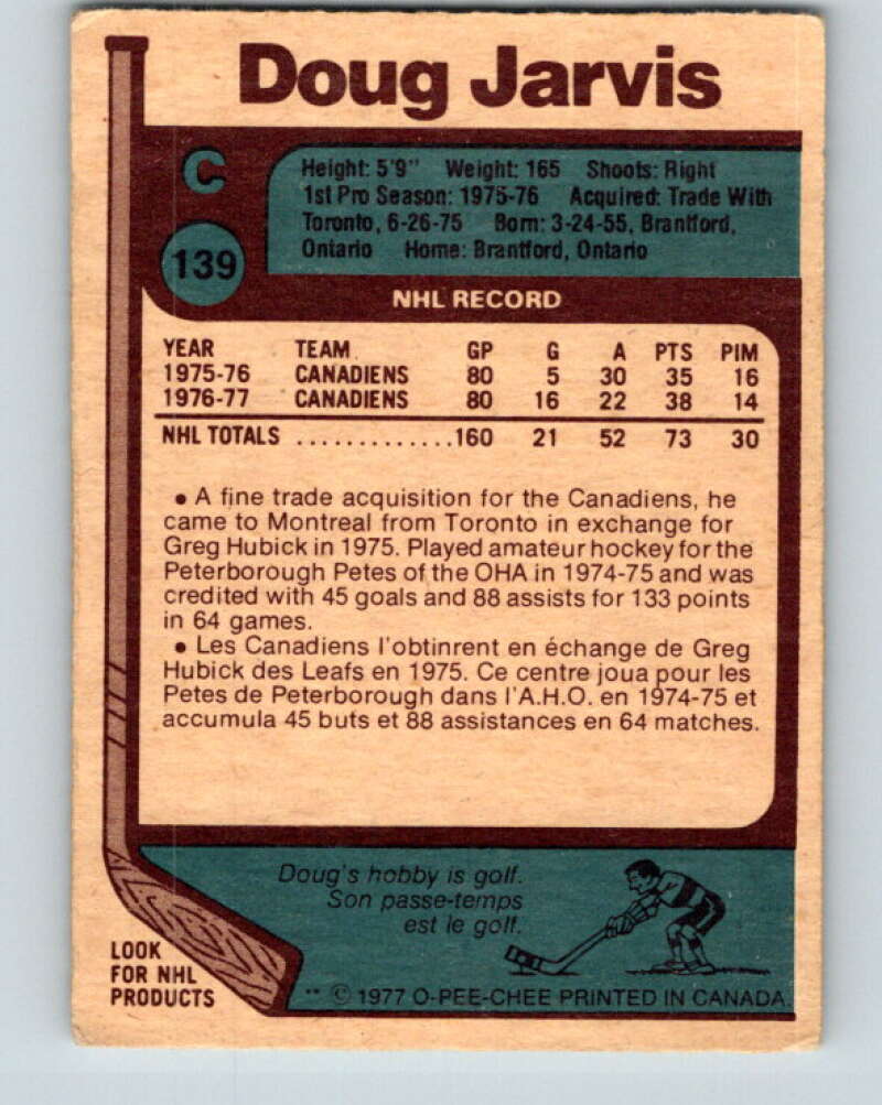 1977-78 O-Pee-Chee #139 Doug Jarvis Montreal Canadiens V13875