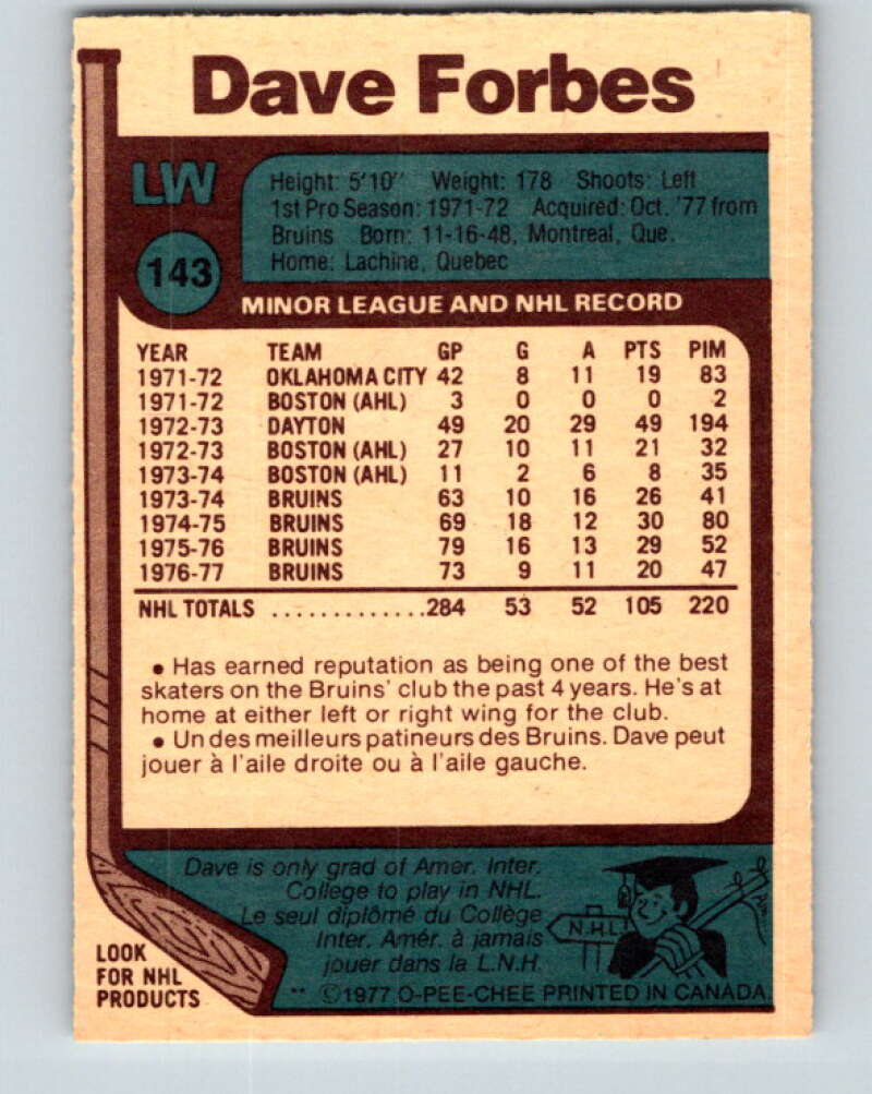 1977-78 O-Pee-Chee #143 Dave Forbes Washington Capitals V13897