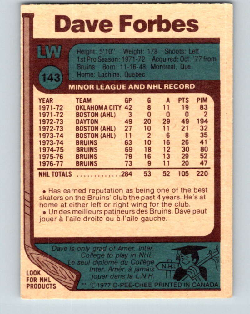 1977-78 O-Pee-Chee #143 Dave Forbes Washington Capitals V13898