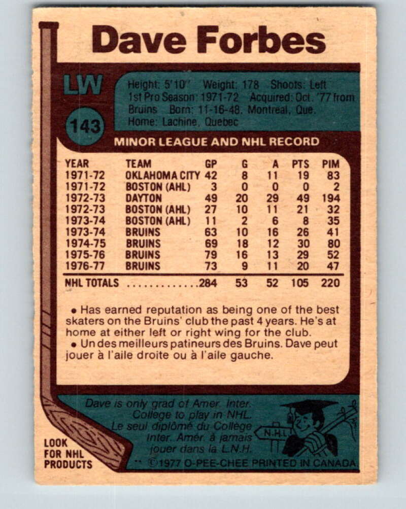 1977-78 O-Pee-Chee #143 Dave Forbes Washington Capitals V13899