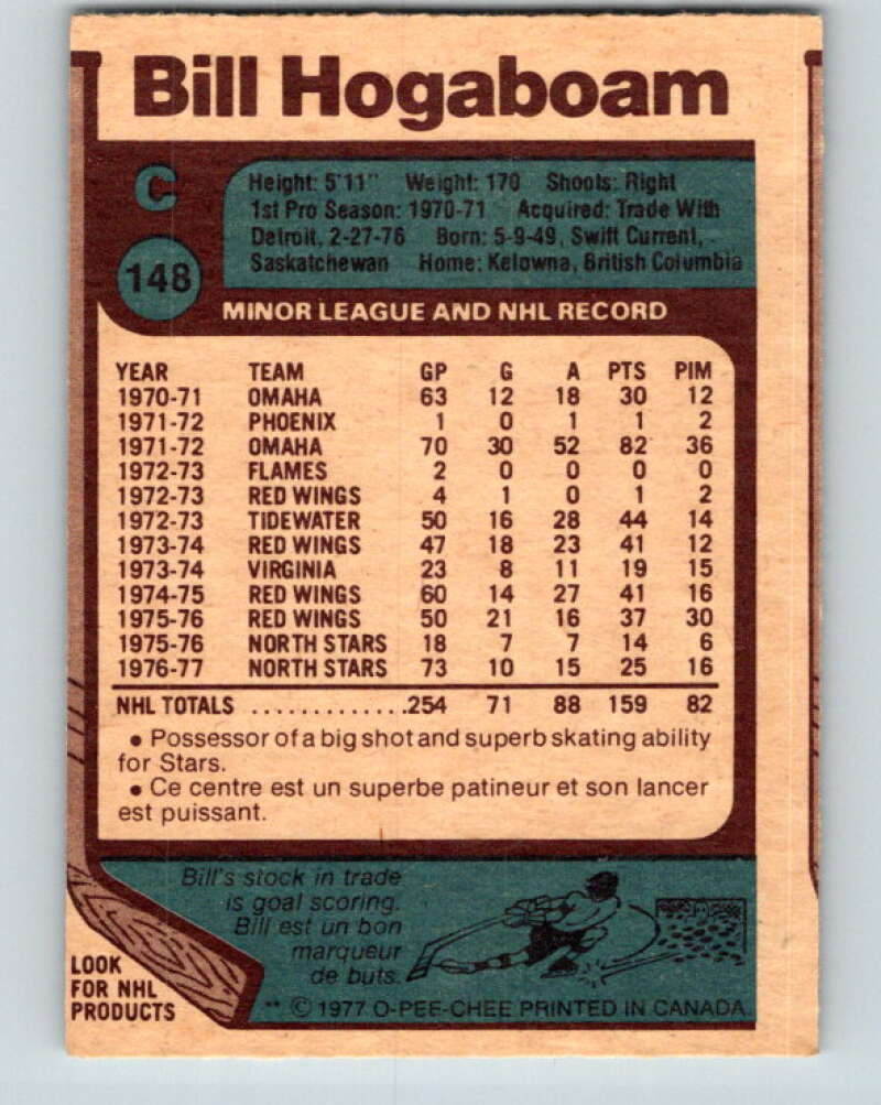 1977-78 O-Pee-Chee #148 Bill Hogaboam Minnesota North Stars V13927