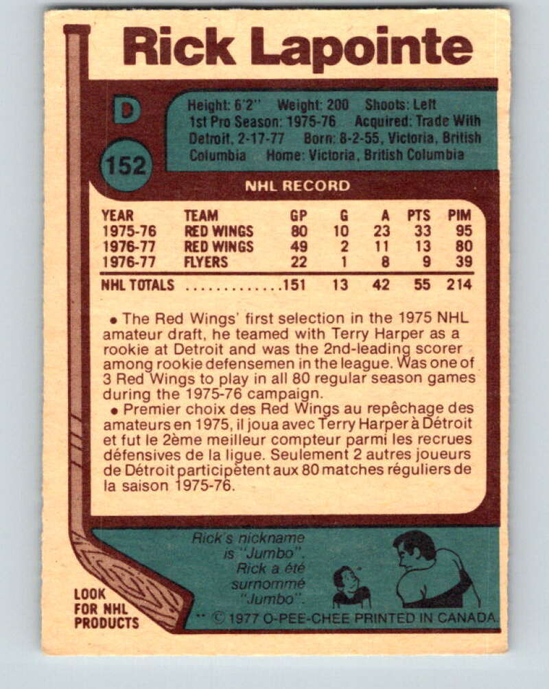 1977-78 O-Pee-Chee #152 Rick Lapointe Philadelphia Flyers V13966