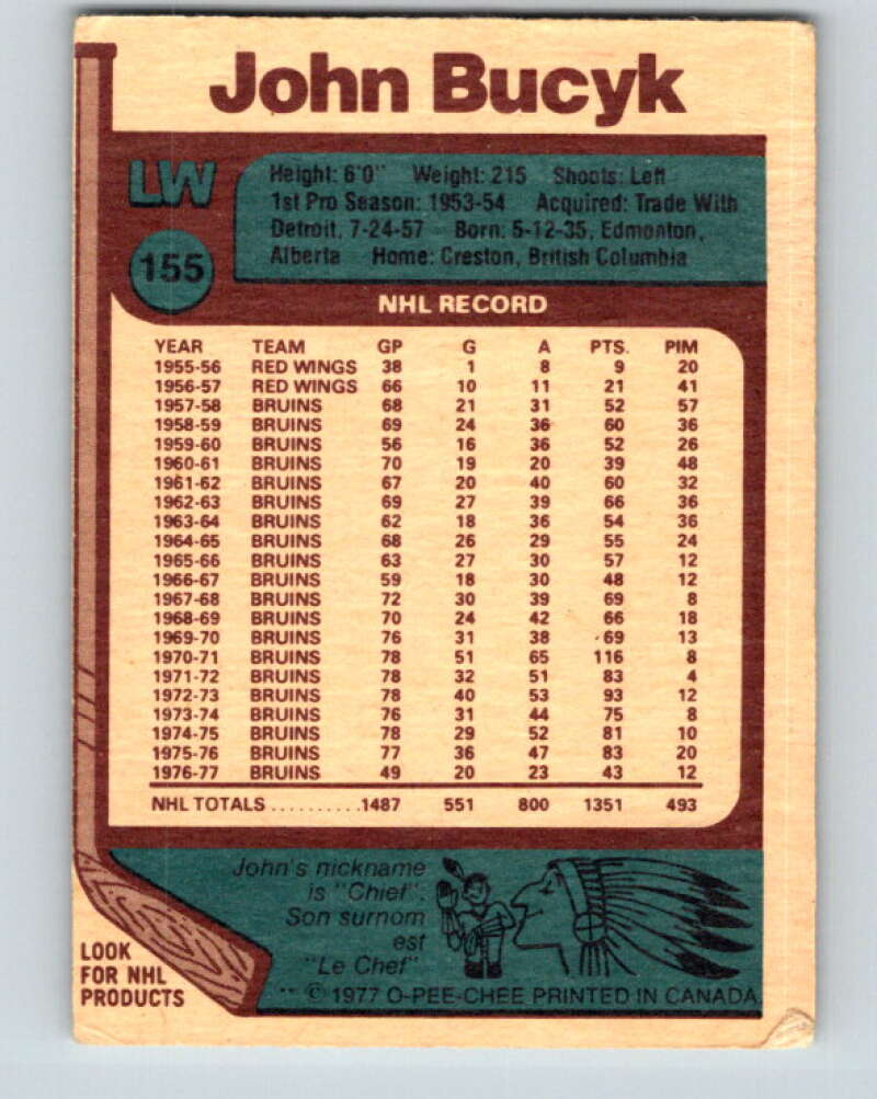 1977-78 O-Pee-Chee #155 Johnny Bucyk Boston Bruins V13997