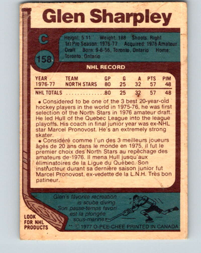 1977-78 O-Pee-Chee #158 Glen Sharpley RC Rookie North Stars V14027