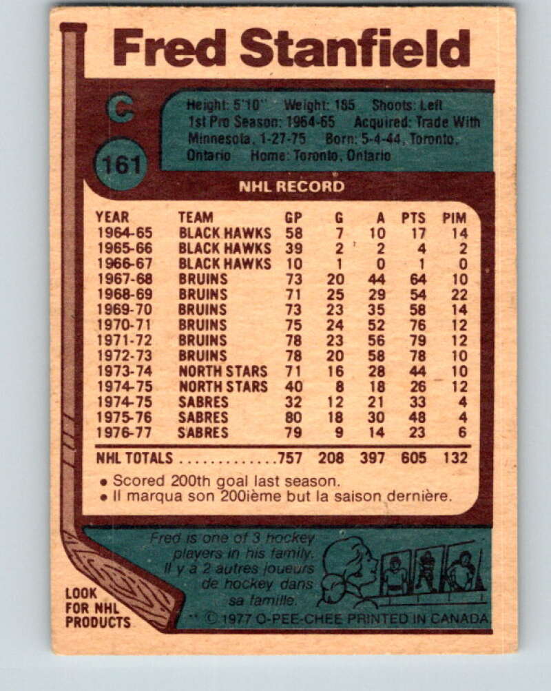 1977-78 O-Pee-Chee #161 Fred Stanfield Buffalo Sabres V14047