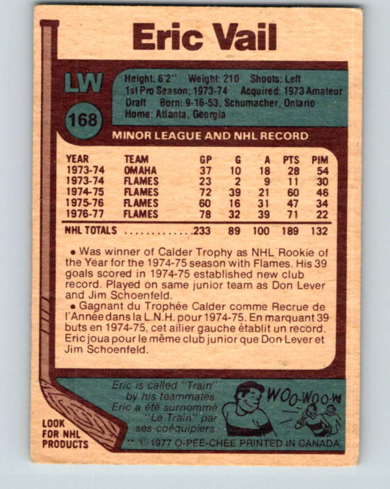 1977-78 O-Pee-Chee #168 Eric Vail Atlanta Flames V14100