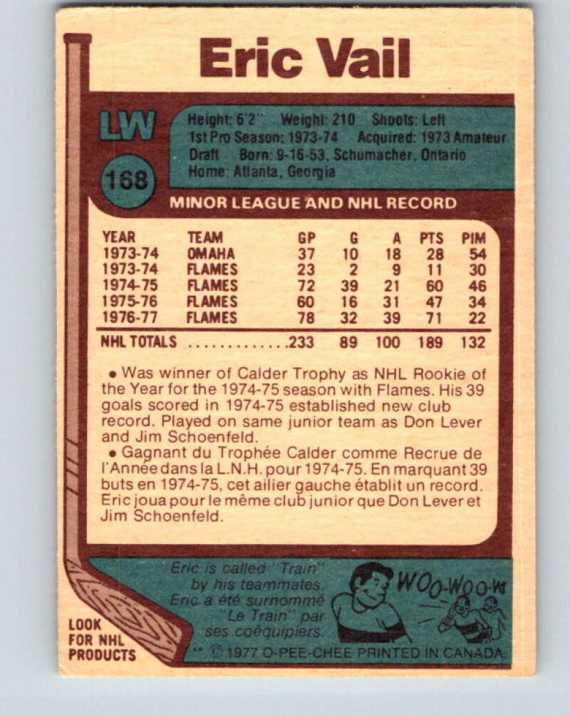 1977-78 O-Pee-Chee #168 Eric Vail Atlanta Flames V14101